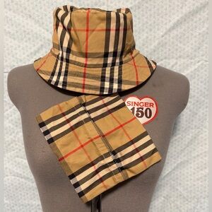 Burberry Tan Plaid Bucket Hat with Matching storage bag